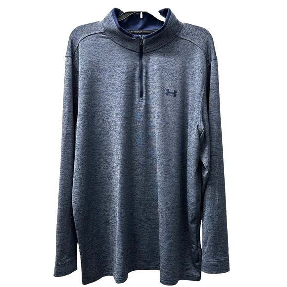 Under Armour Shirt Size Men’s XXL Blue Golf HeatGear 1/4 Zip Logo Loose Pullover - Picture 1 of 11